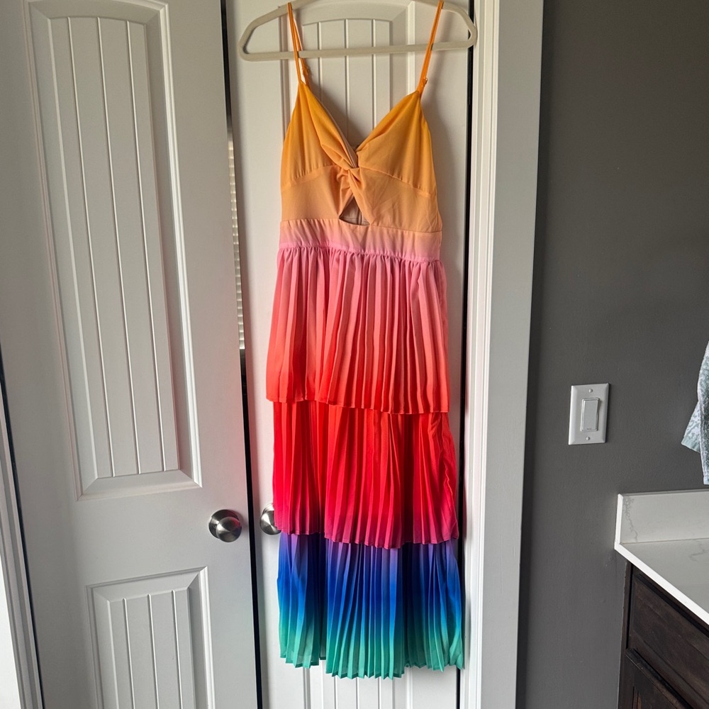 Flying Tomato Multicolor Pleated Midi Dress